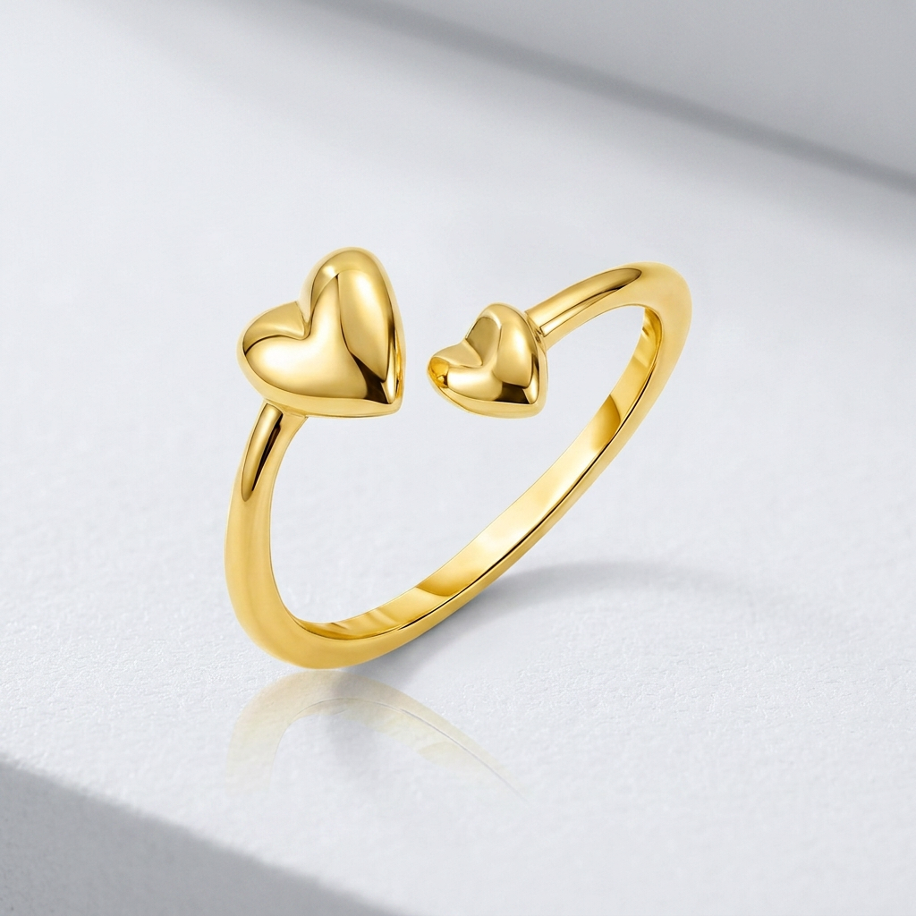14k Yellow Gold Bypass Style Toe Ring with Polished Hearts