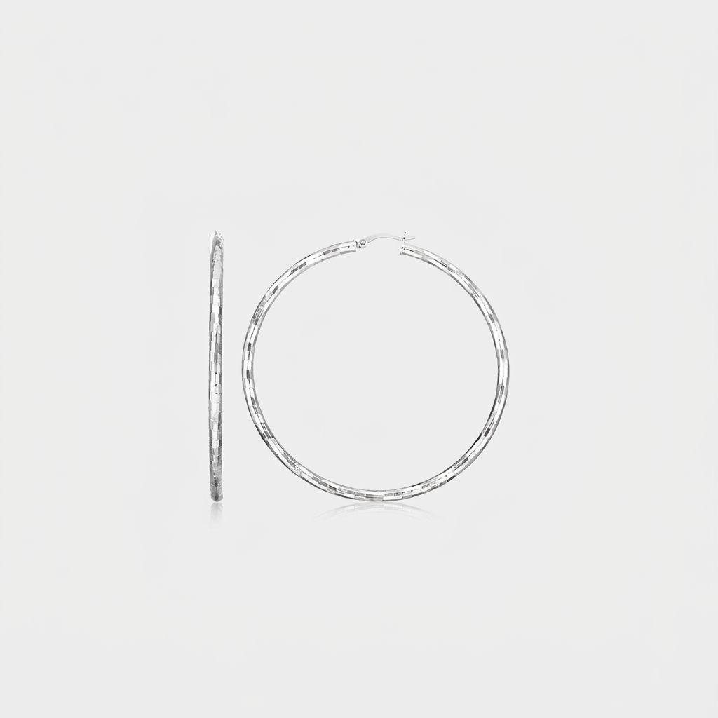 Sterling Silver Large Hoop Earring with Hammered Texture