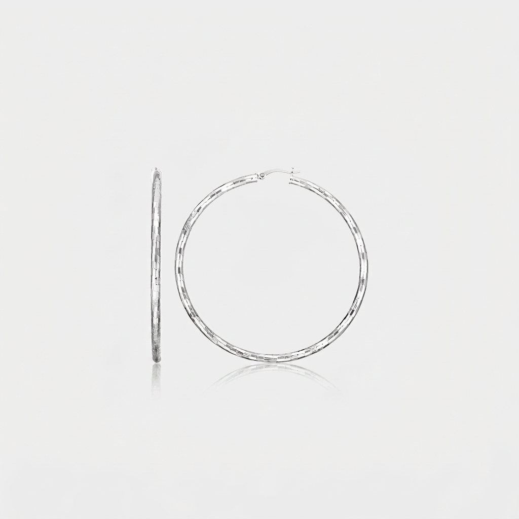 Sterling Silver Large Hoop Earring with Hammered Texture DestGlow