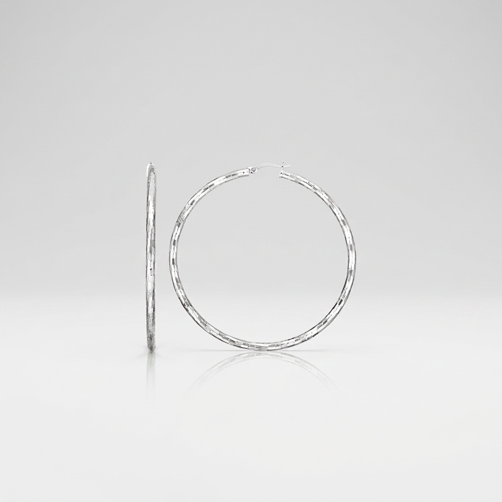 Sterling Silver Large Hoop Earring with Hammered Texture DestGlow
