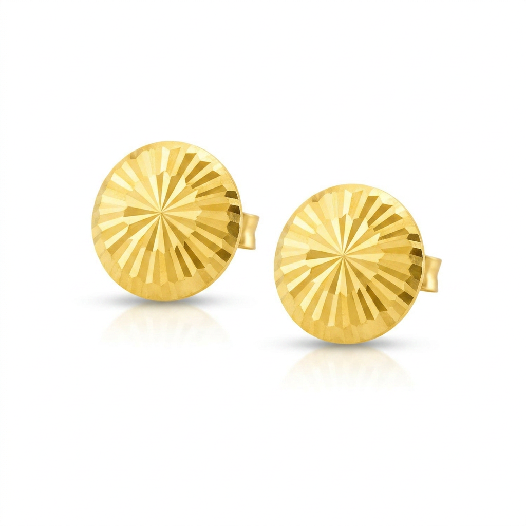 14k Yellow Gold Diamond Cut Flat Design Stud Earrings DestGlow