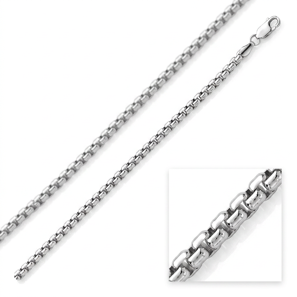 4.4mm Sterling Silver Rhodium Plated Round Box Chain