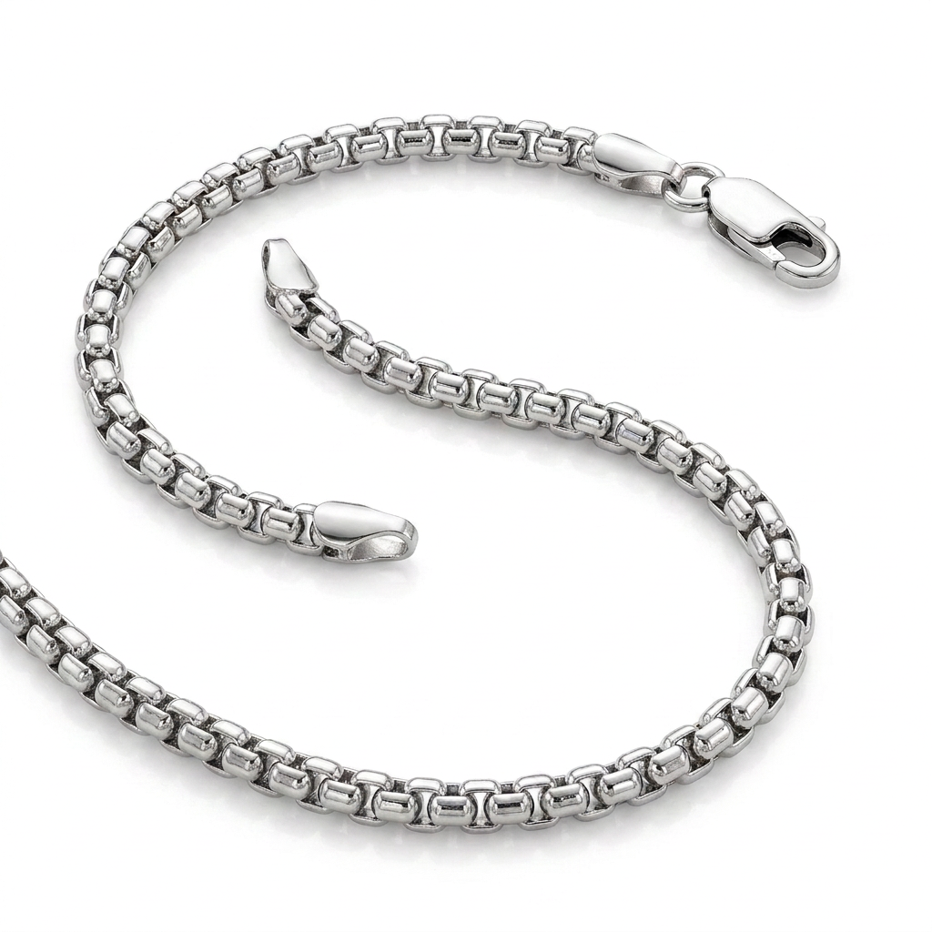 4.4mm Sterling Silver Rhodium Plated Round Box Chain