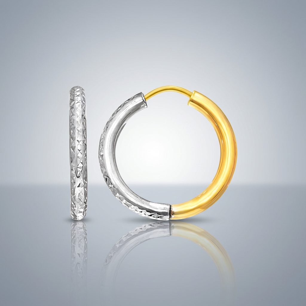 14k Two-Tone Gold Hoop Earrings with Textured Style