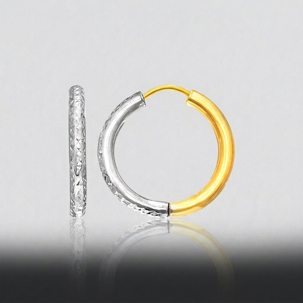 14k Two-Tone Gold Hoop Earrings with Textured Style DestGlow