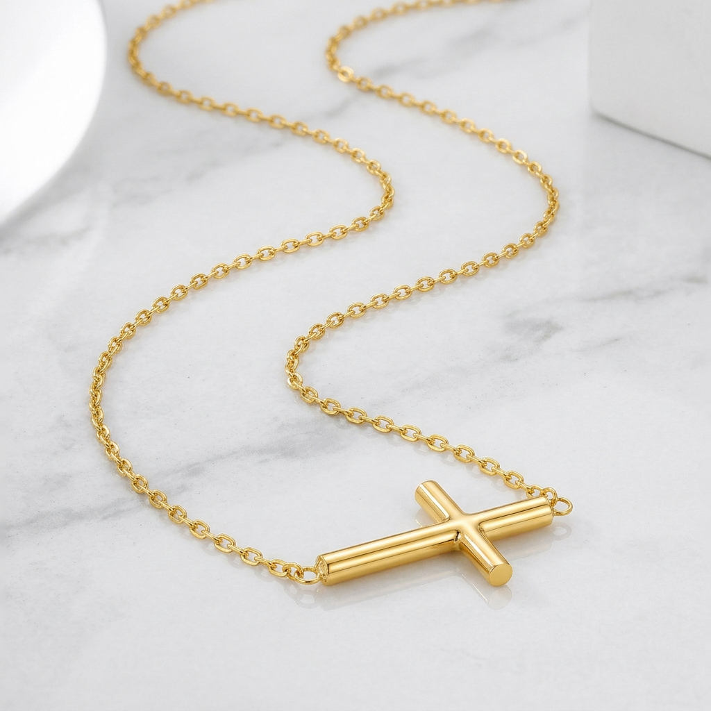 14k Yellow Gold Necklace with a Polished Cross Design