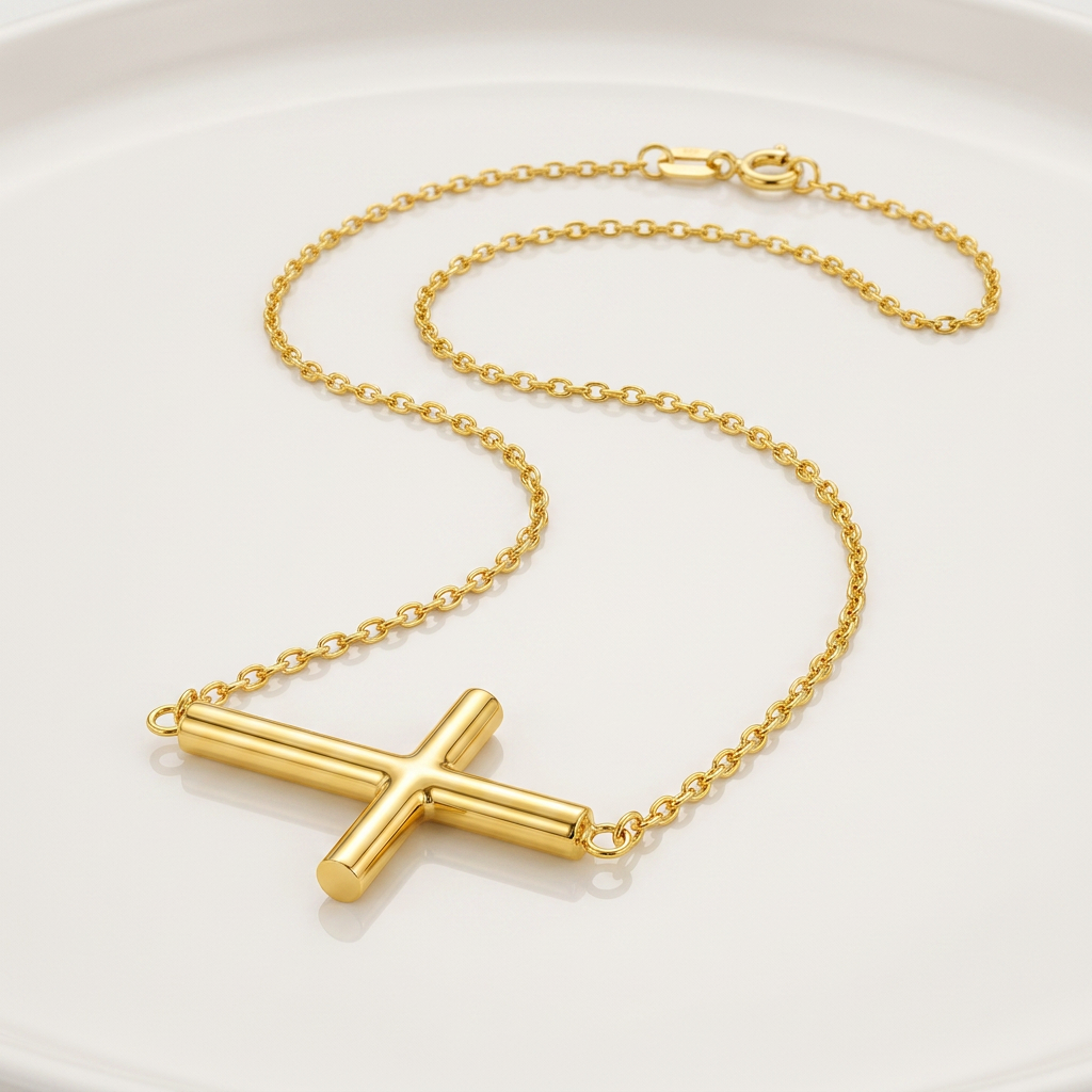 14k Yellow Gold Necklace with a Polished Cross Design
