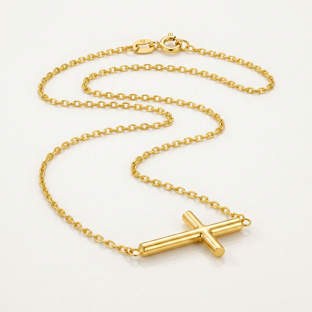 14k Yellow Gold Necklace with a Polished Cross Design