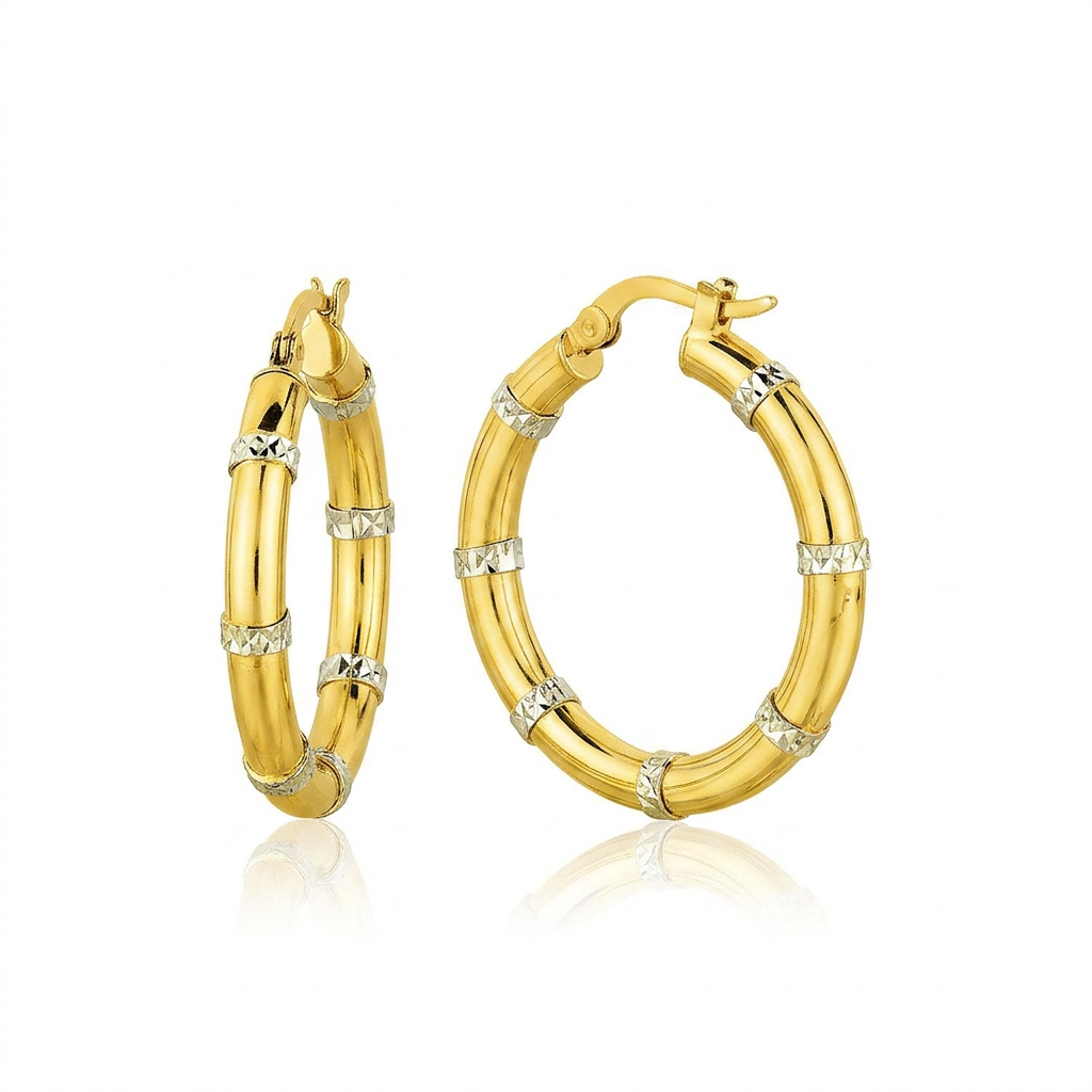 14k Two-Tone Gold Alternate Textured Hoop Earrings DestGlow