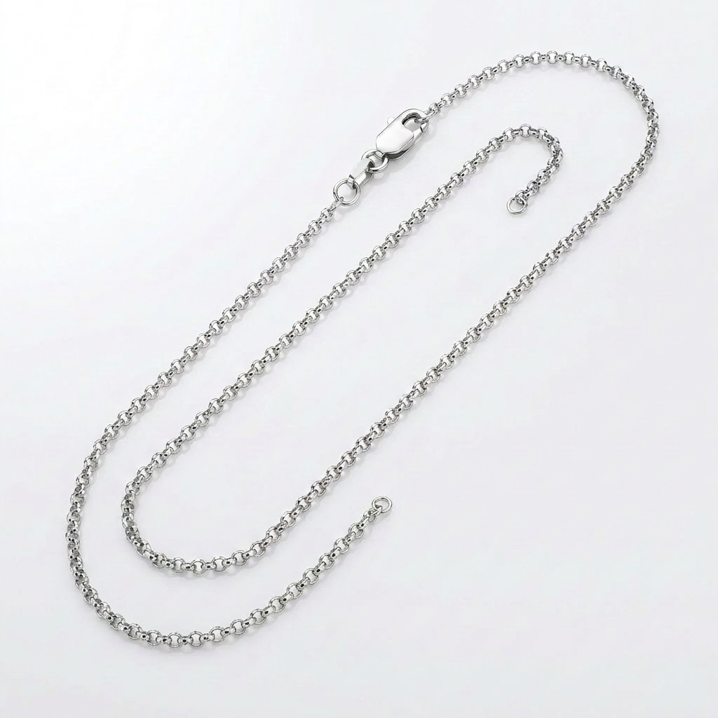 14k White Gold Diamond Cut Rolo Chain 1.1mm