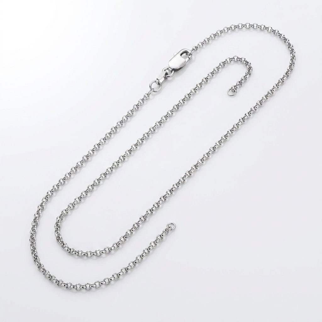 14k White Gold Diamond Cut Rolo Chain 1.1mm