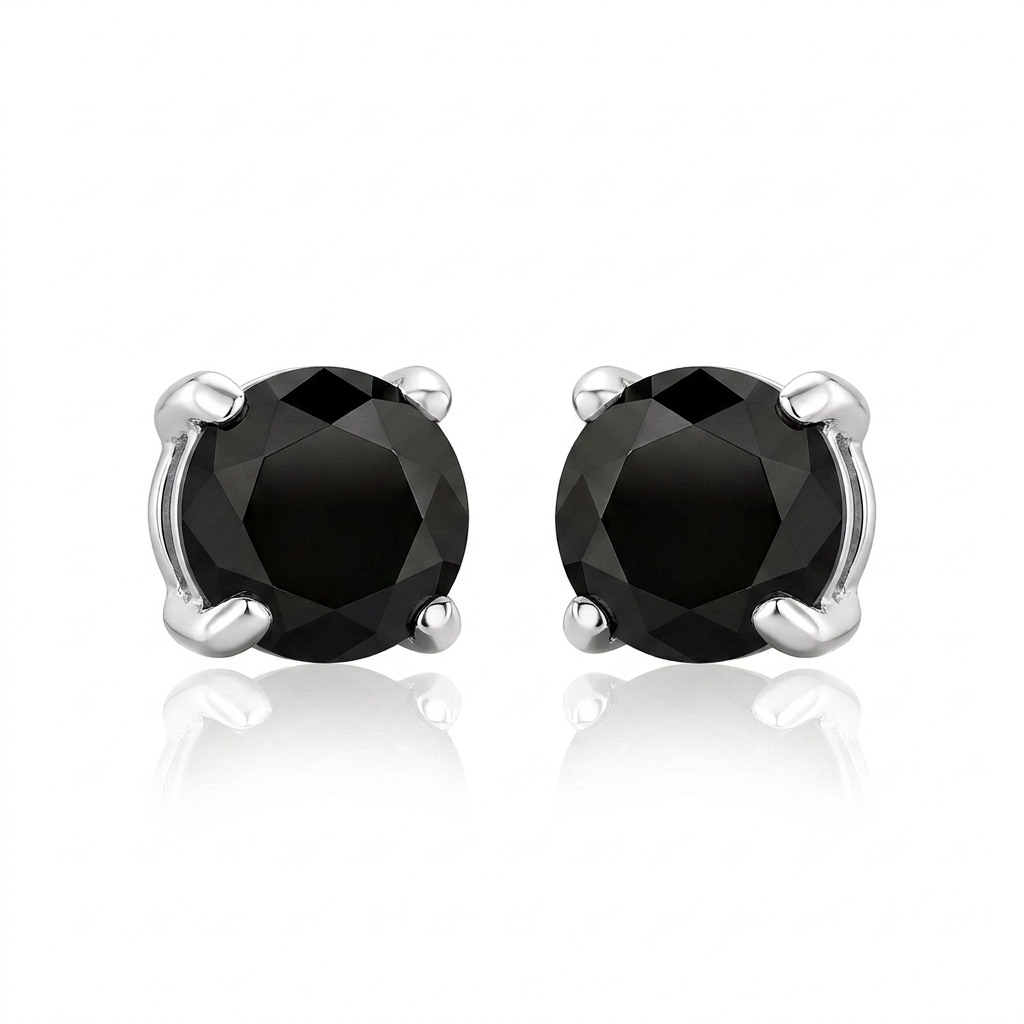 14k White Gold Black 3mm Faceted Cubic Zirconia Stud Earrings DestGlow