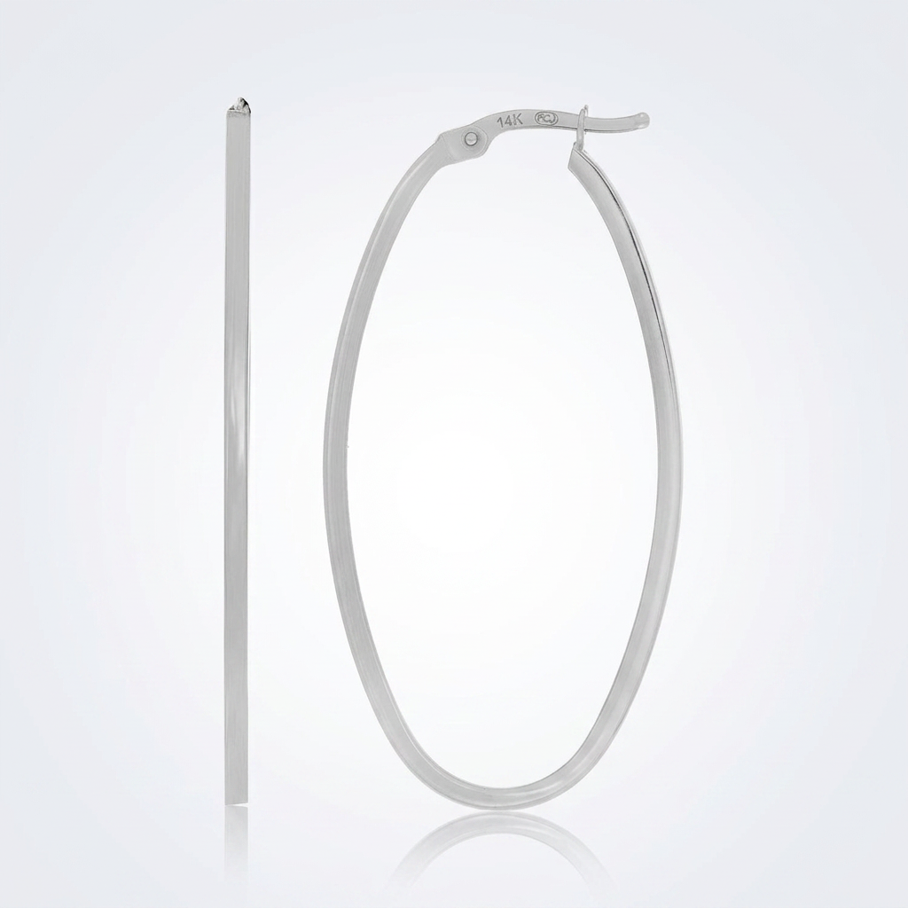 14k White Gold Slim Oval Shape Hoop Earrings DestGlow