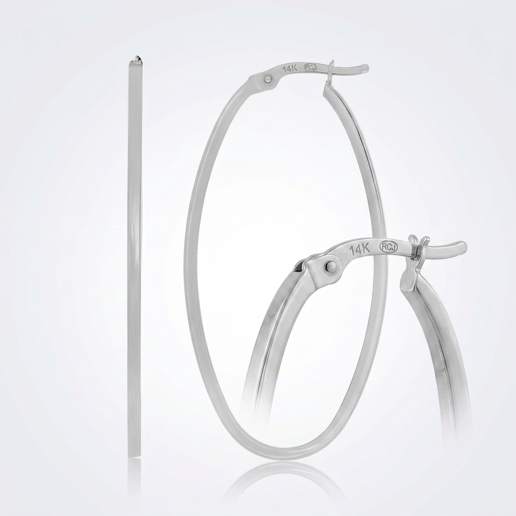 14k White Gold Slim Oval Shape Hoop Earrings DestGlow