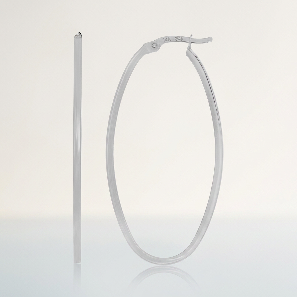 14k White Gold Slim Oval Shape Hoop Earrings DestGlow