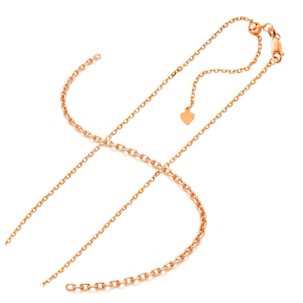 Sterling Silver Rose Finish 1.5mm Adjustable Cable Chain