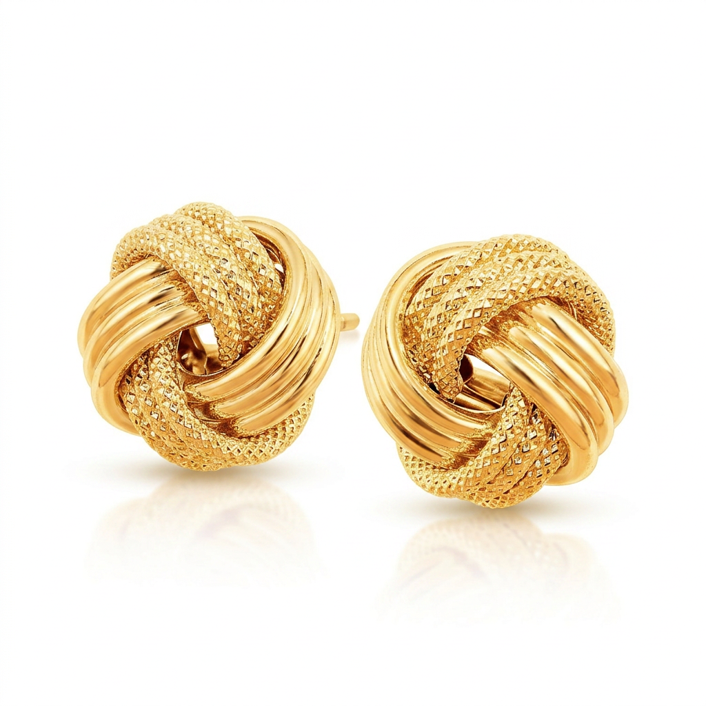 10k Yellow Gold Love Knot with Ridge Texture Earrings