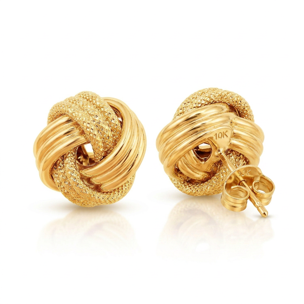 10k Yellow Gold Love Knot with Ridge Texture Earrings DestGlow