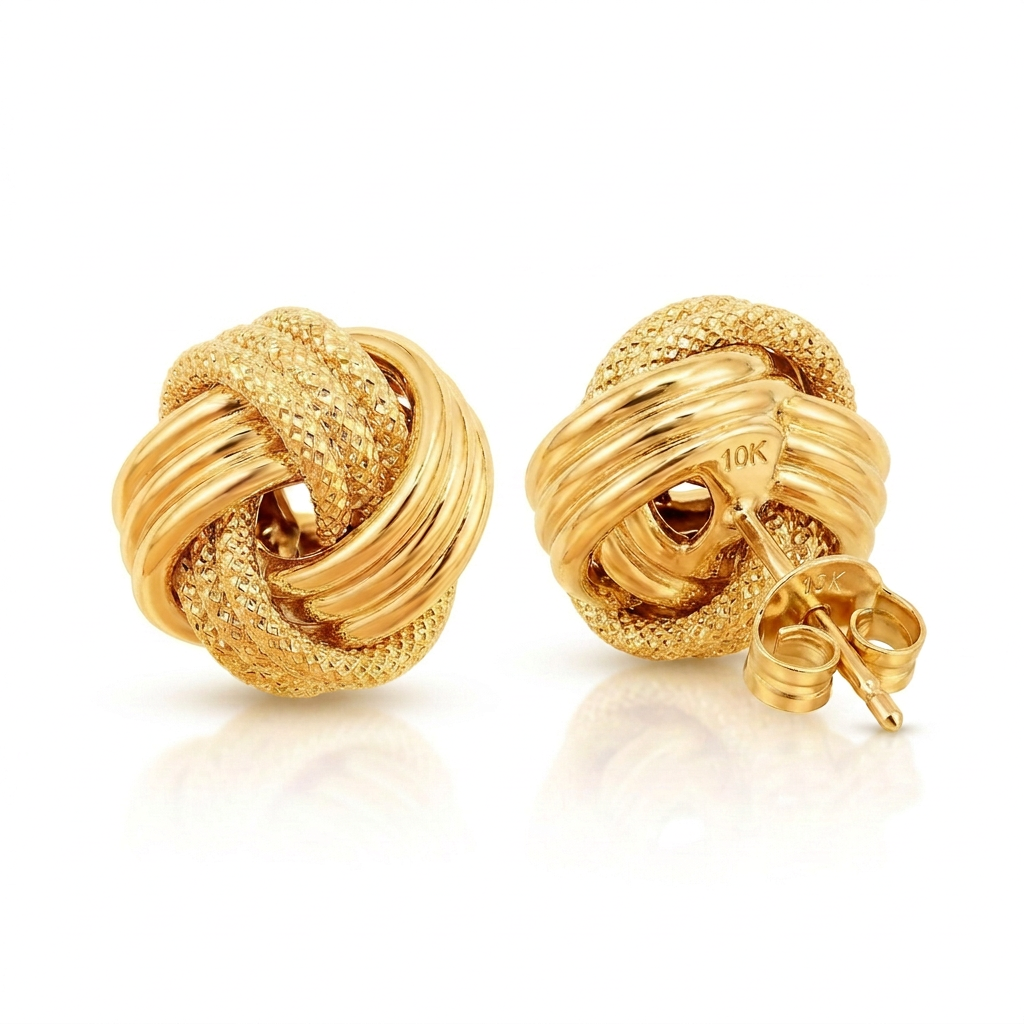 10k Yellow Gold Love Knot with Ridge Texture Earrings