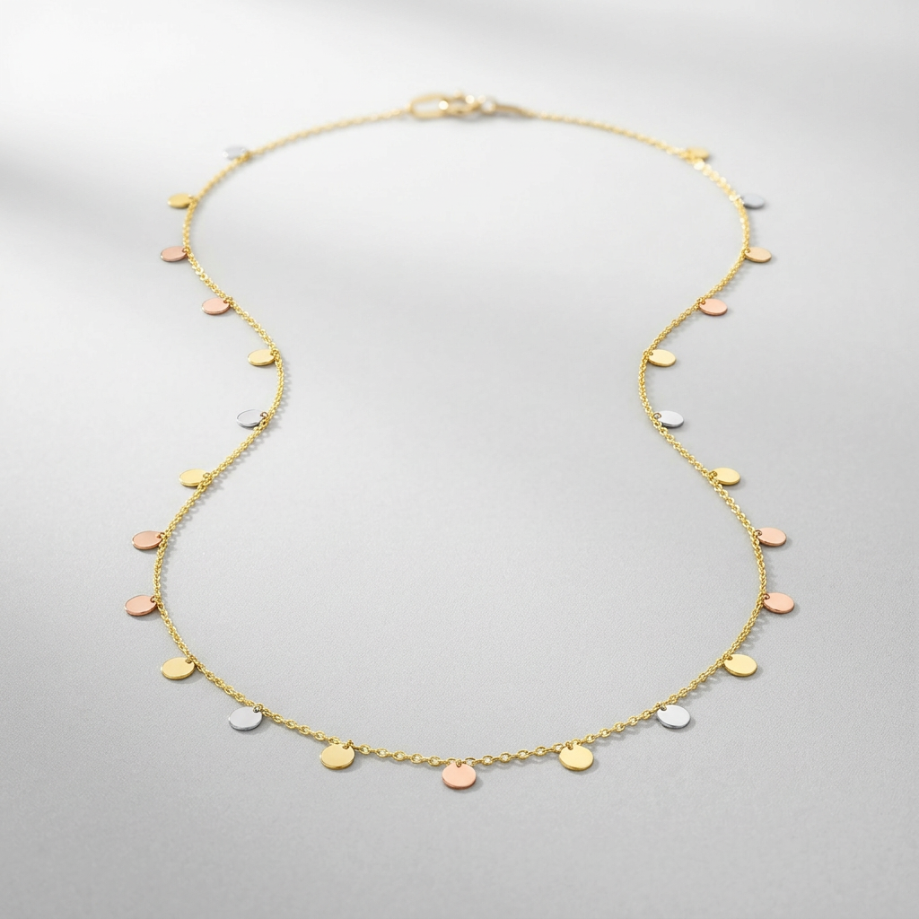 14K Tri Color Necklace with Dangling Circles