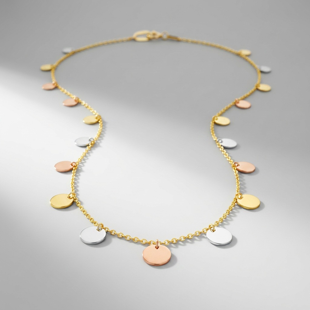 14K Tri Color Necklace with Dangling Circles DestGlow