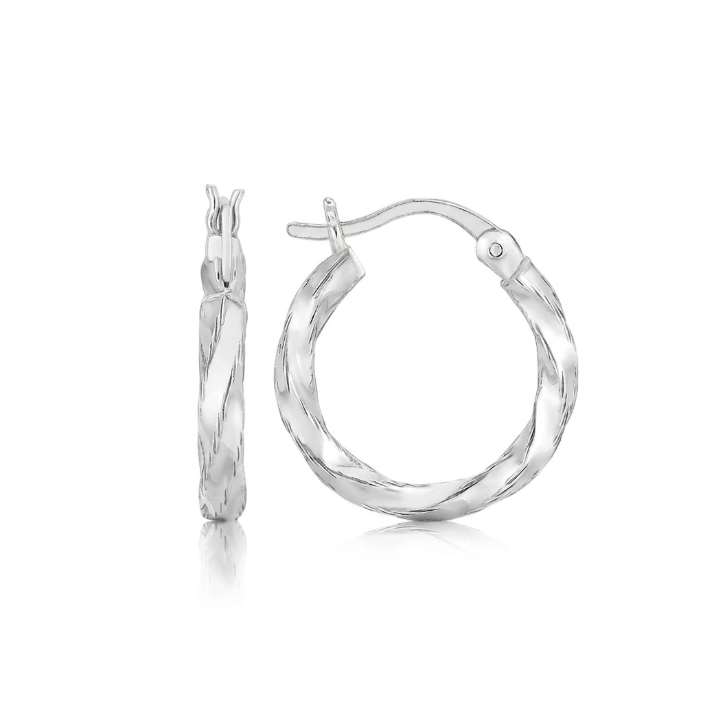 Sterling Silver Polished Twist Design Hoop Earrings DestGlow