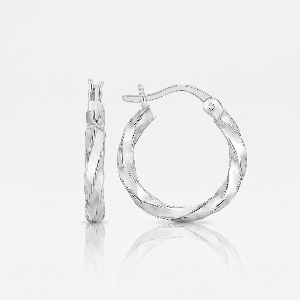 Sterling Silver Polished Twist Design Hoop Earrings
