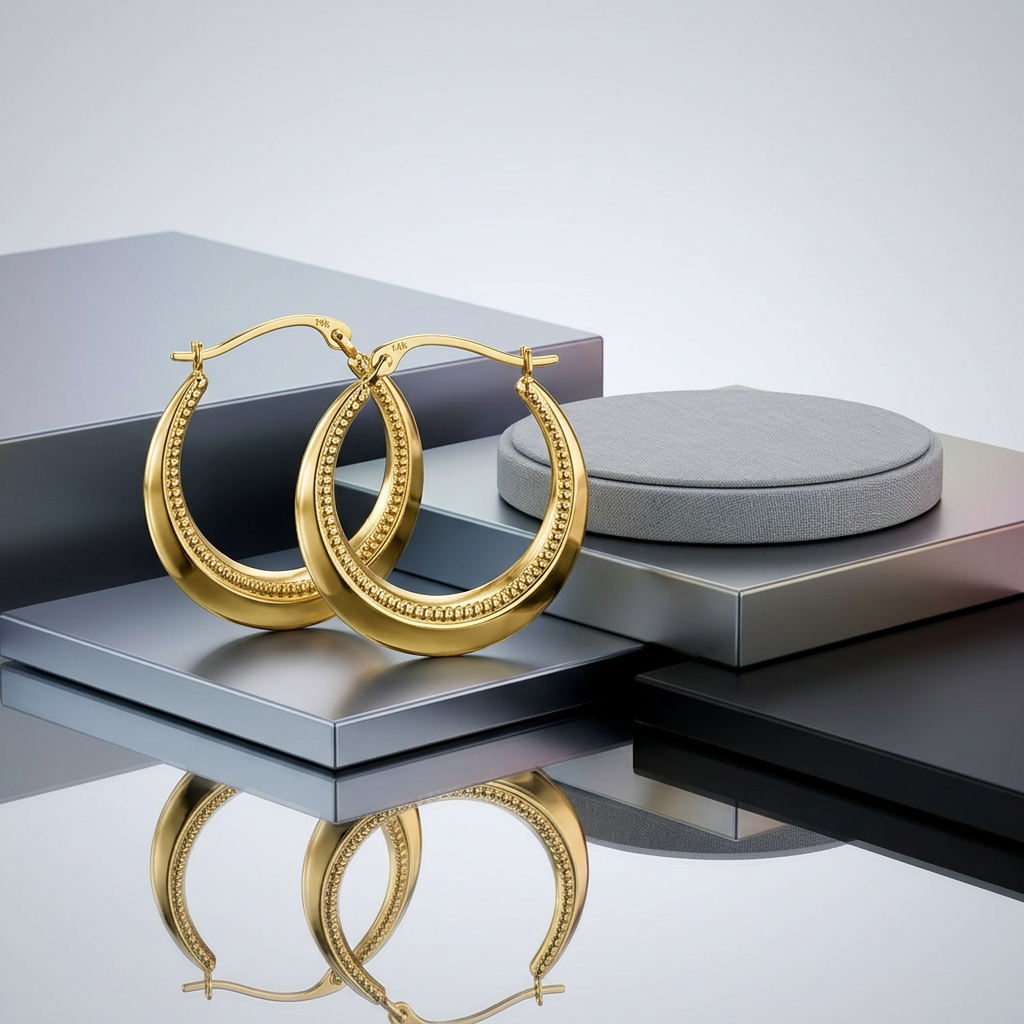 14k Yellow Gold Round Rope Texture Hoop Earrings