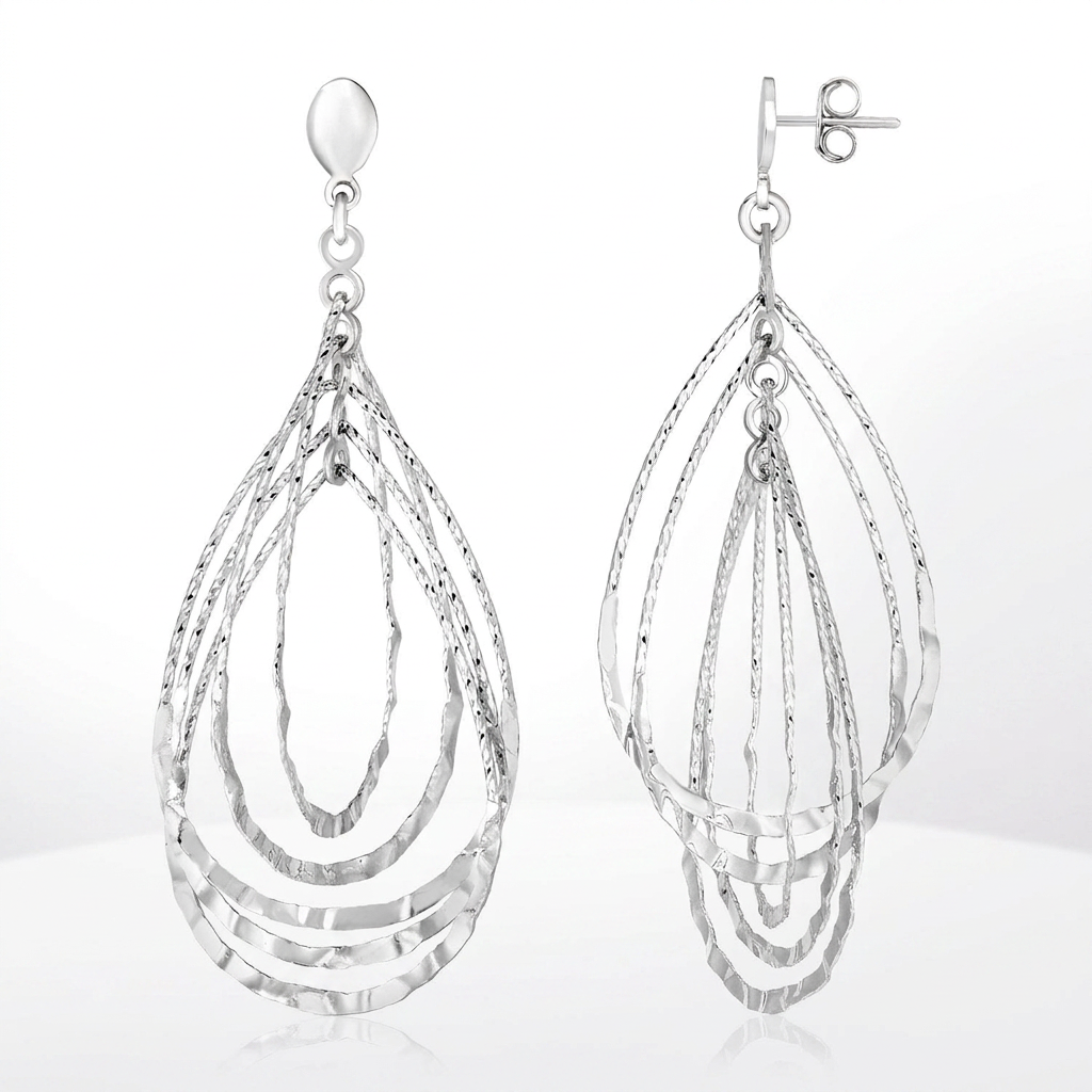 Sterling Silver Textured Teardrop Motif Dangle Earrings