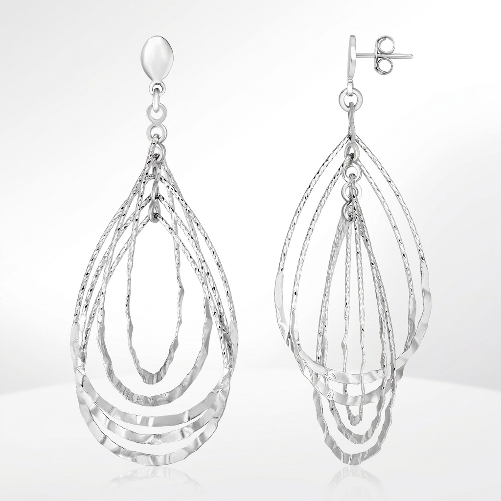 Sterling Silver Textured Teardrop Motif Dangle Earrings DestGlow