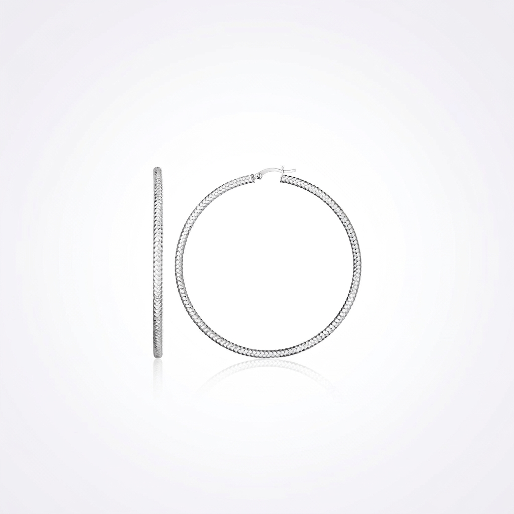 Sterling Silver Large Hoop Earring with Braid Texture DestGlow