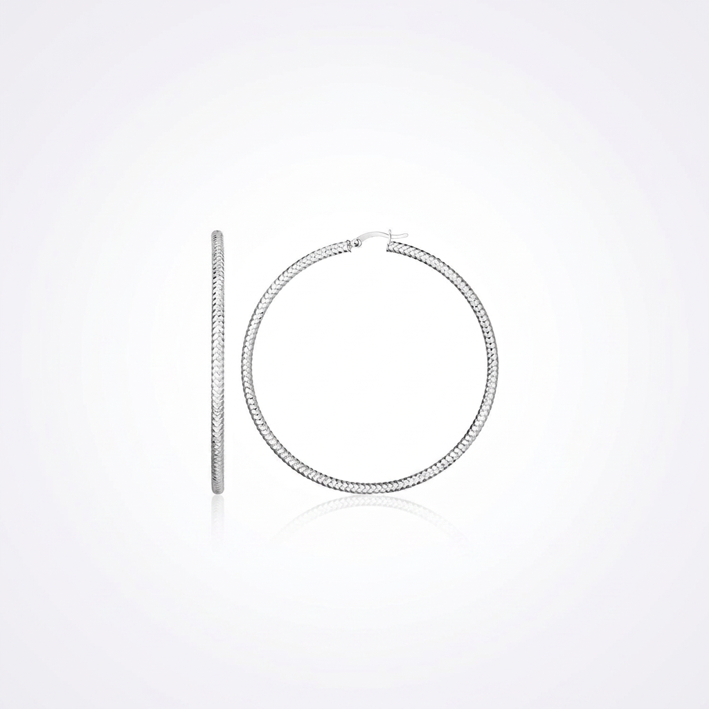 Sterling Silver Large Hoop Earring with Braid Texture
