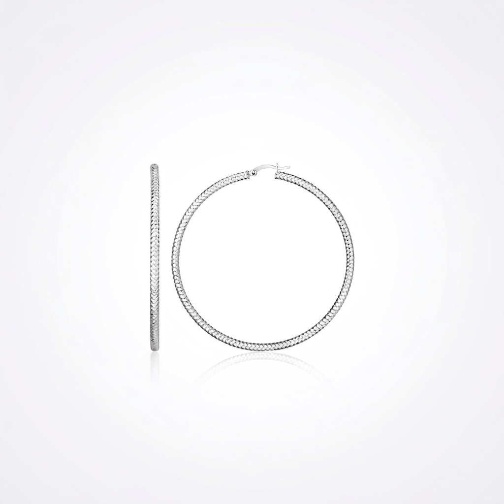 Sterling Silver Large Hoop Earring with Braid Texture