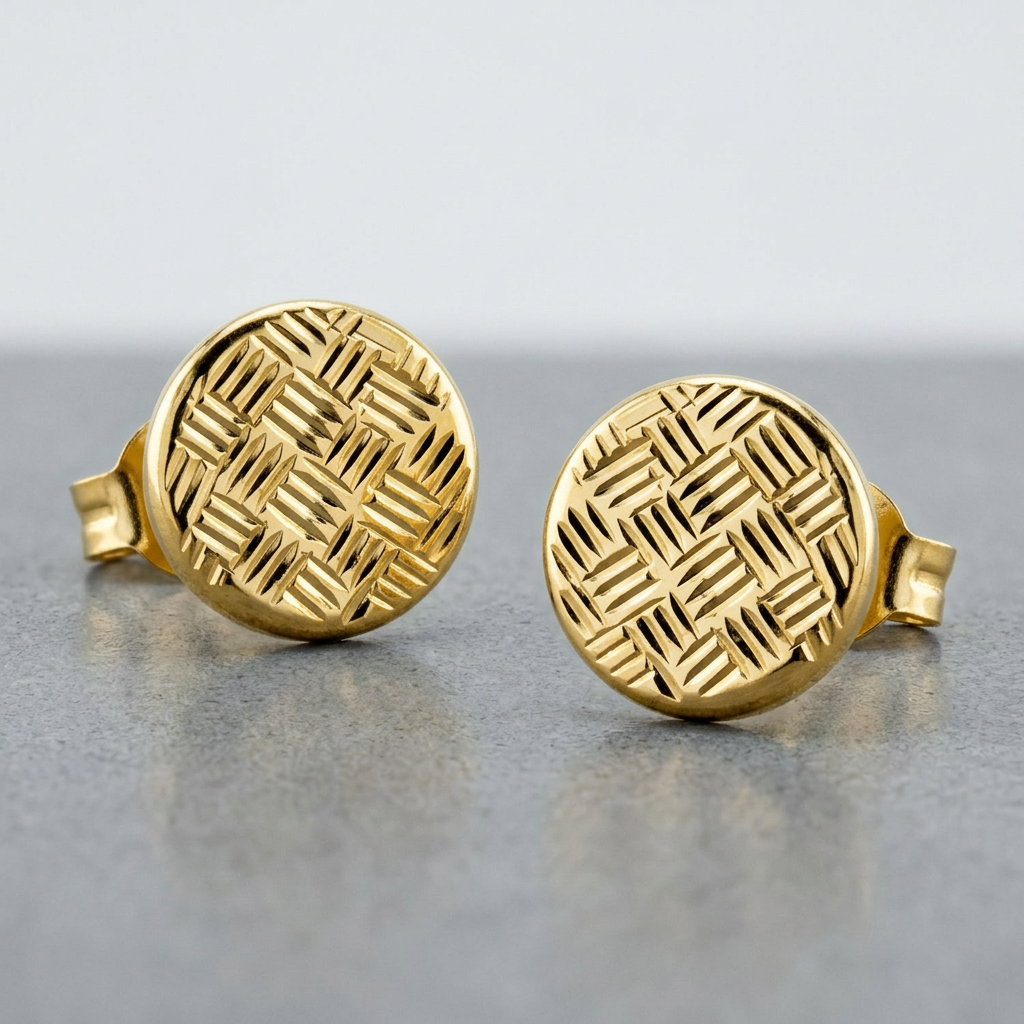 14k Yellow Gold Post Earrings with Textured Circles