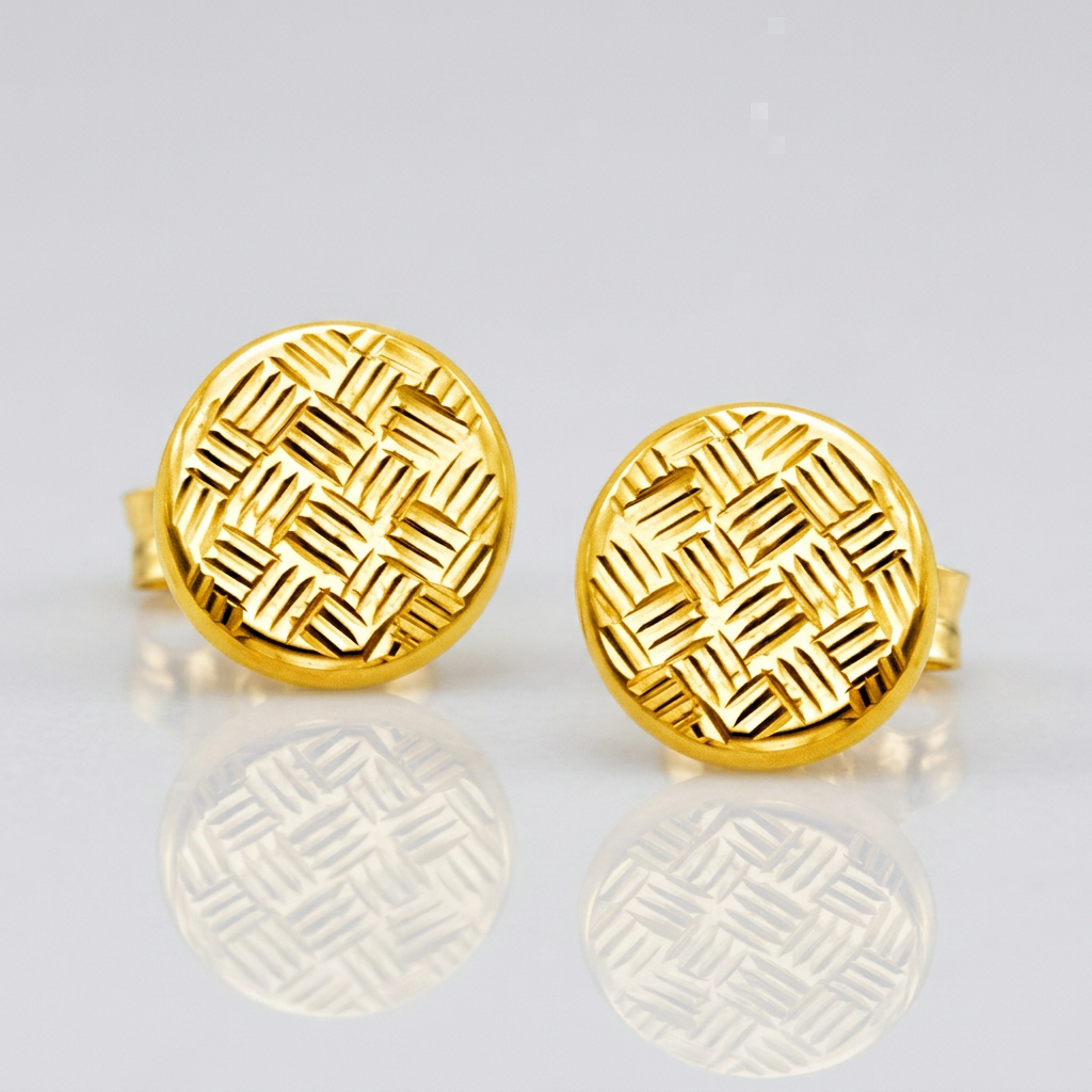 14k Yellow Gold Post Earrings with Textured Circles DestGlow