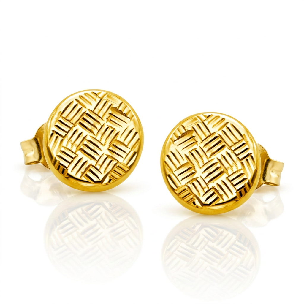14k Yellow Gold Post Earrings with Textured Circles DestGlow
