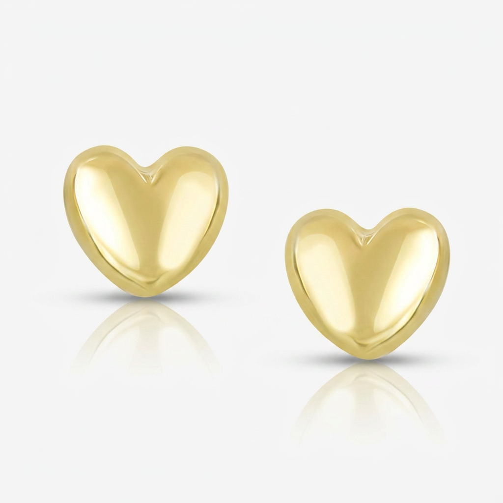 14k Yellow Gold Puffed Heart Shape Shiny Earrings