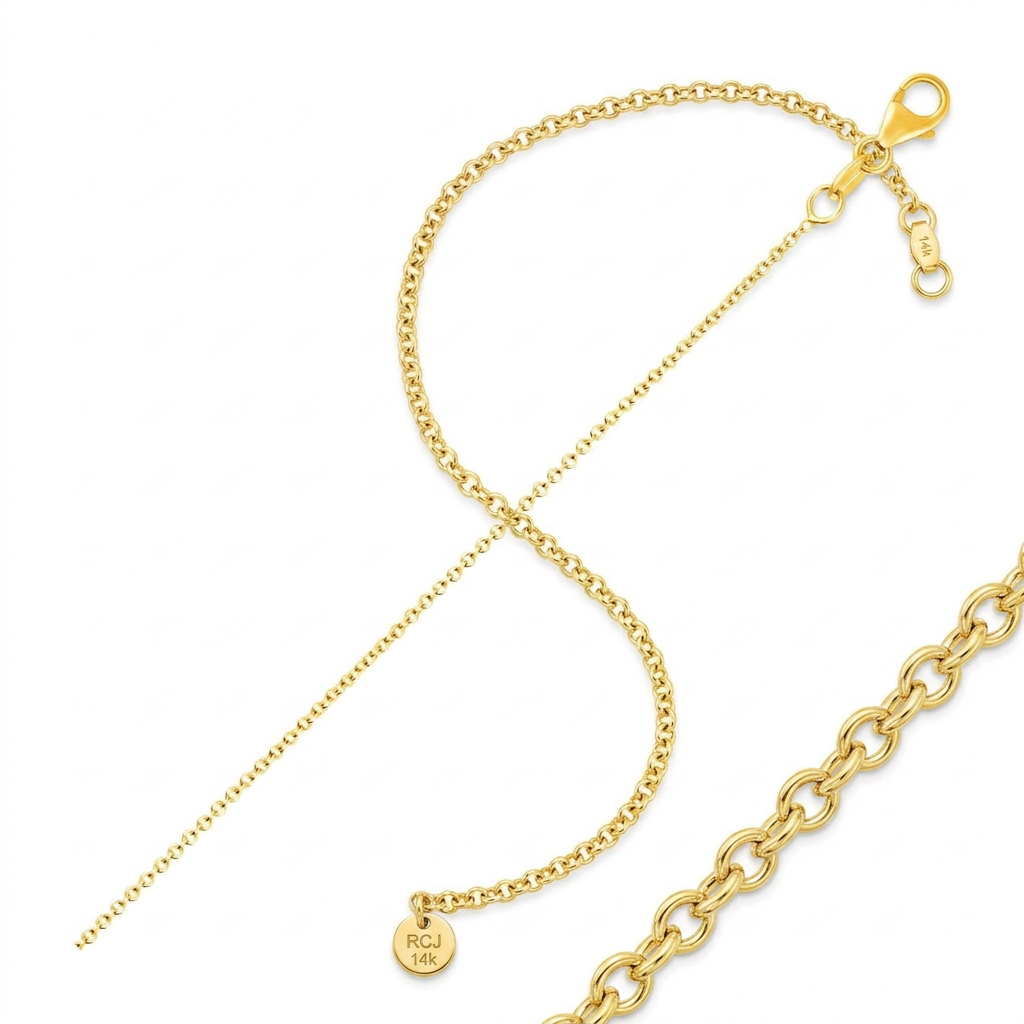14k Yellow Gold Round Cable Link Chain 1.1mm