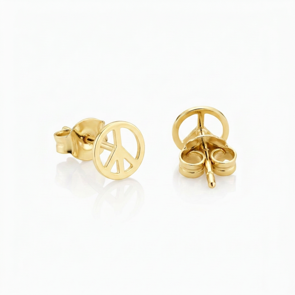 14k Yellow Gold Post Earrings with Peace Signs