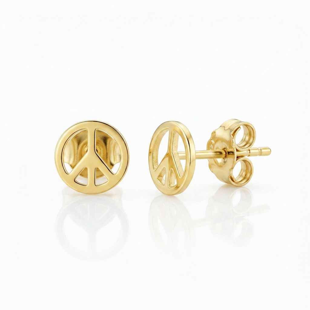 14k Yellow Gold Post Earrings with Peace Signs