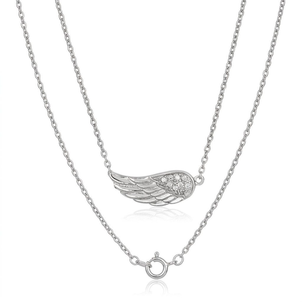 Sterling Silver Textured Angel Wing Necklace DestGlow