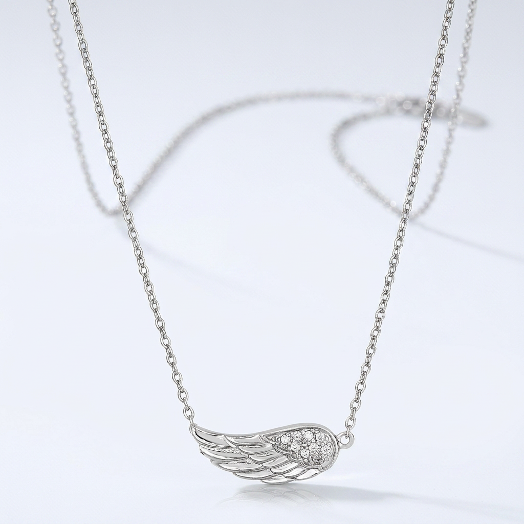 Sterling Silver Textured Angel Wing Necklace