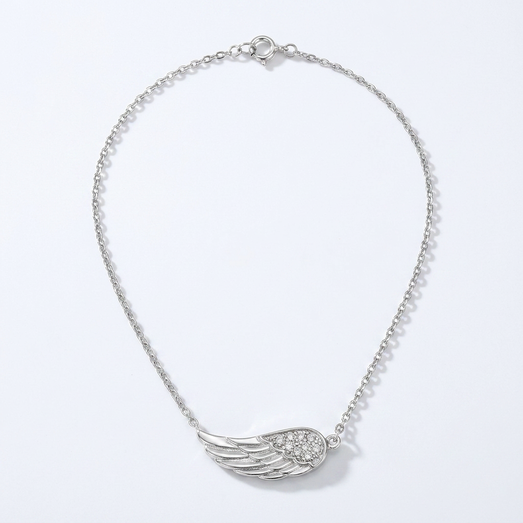 Sterling Silver Textured Angel Wing Necklace DestGlow