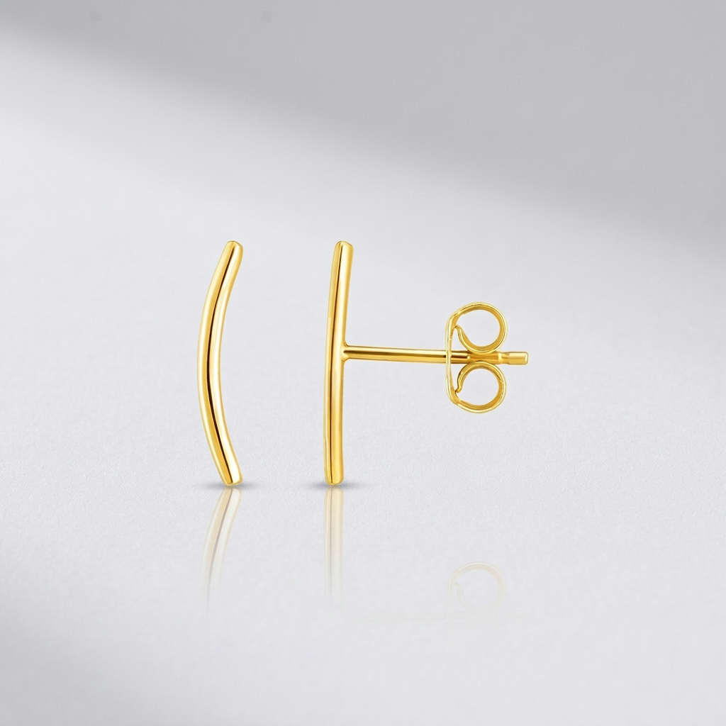 14k Yellow Gold Curve Climber Post Earrings