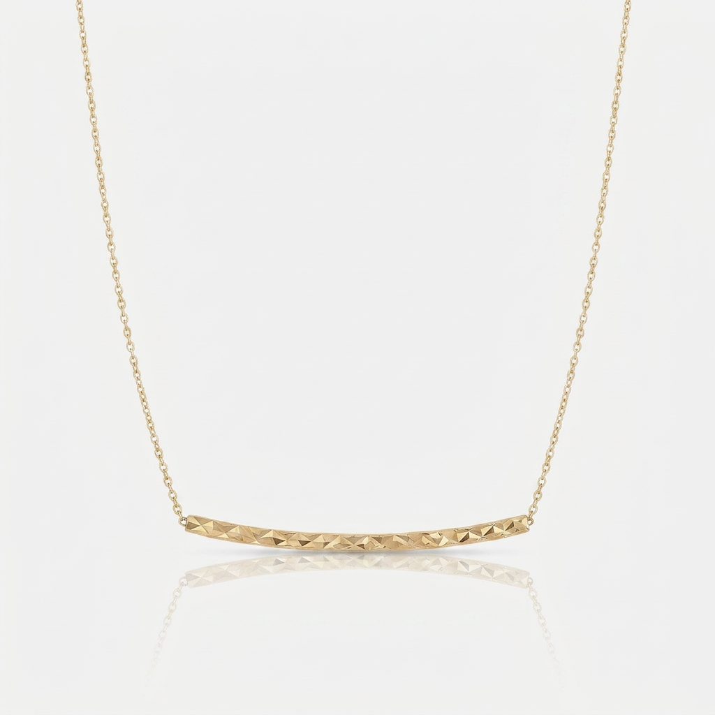 14k Yellow Gold Thin Textured Bar Necklace DestGlow