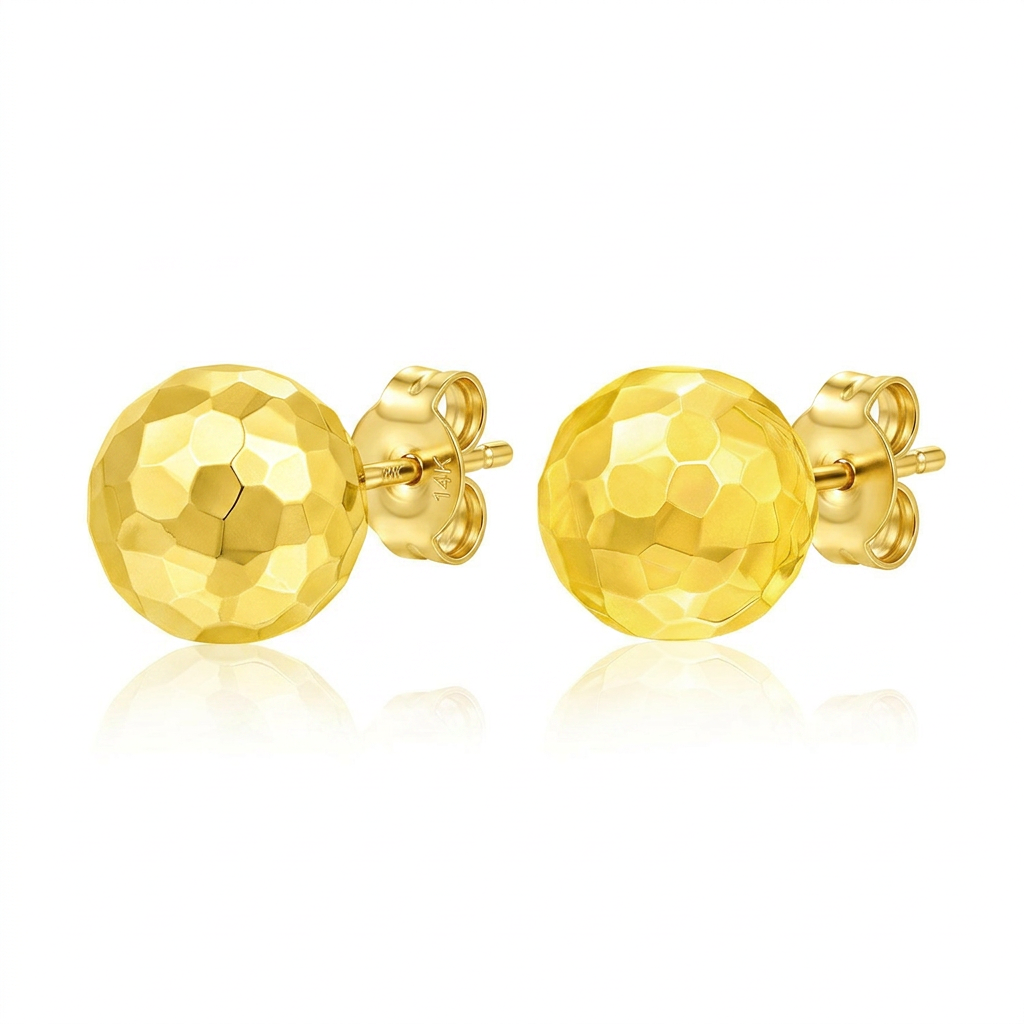 14k Yellow Gold Round Faceted Style Stud Earrings