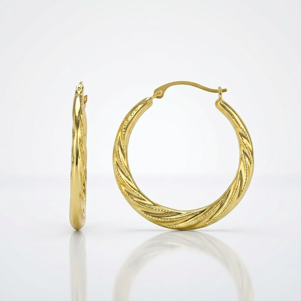 10k Yellow Gold Graduated Twisted Hoop Earrings