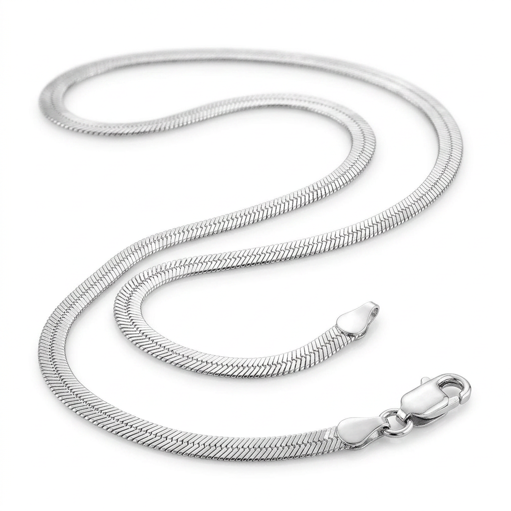 Sterling Silver Rhodium Plated Herringbone Chain 3.3mm