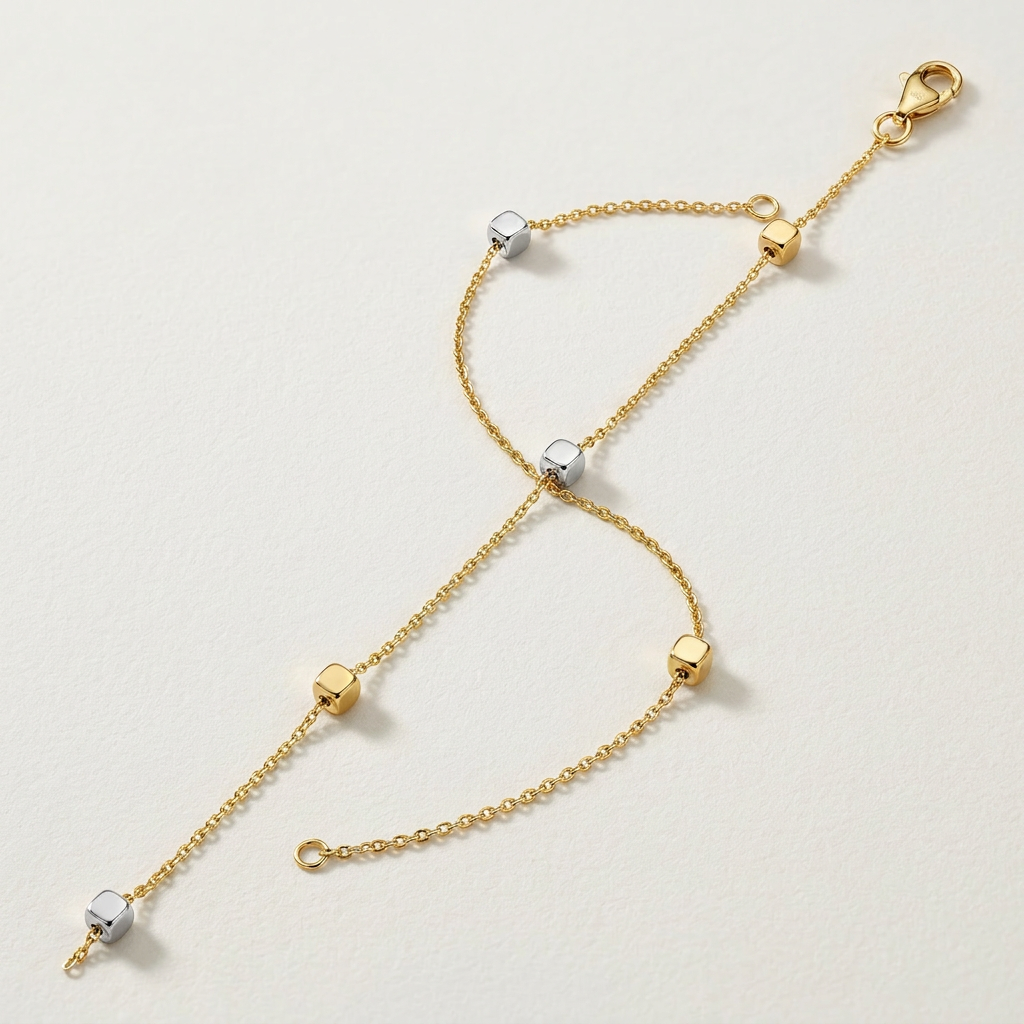 14k Two Tone Gold Bracelet with Polished Cubes
