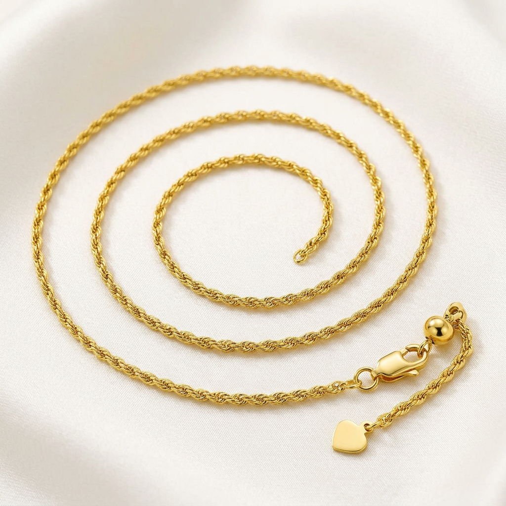 Sterling Silver in Yellow Finish 1.5mm Adjustable Rope Chain